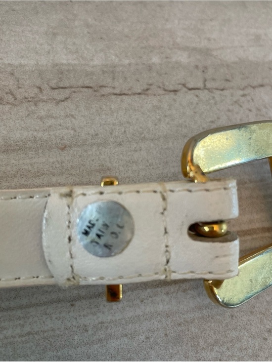 VTG Christian Dior Women Small Ivory Leather Skinny Belt Gold Buckle Logo Taiwan main image 9